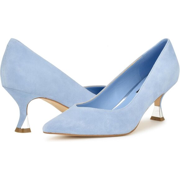 Nine West Womens Blue 420 Leather Closed Pointed Toe Kitten Heels Pumps Shoes - Picture 6 of 6